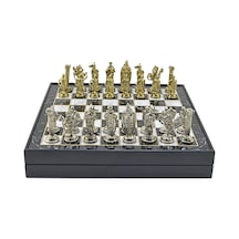 Gifthome Büyük Boy Metal İngiliz Satranç Takımı Parlak Ve Mermer Desenli Sandıklı Mdf Tahtası 36x36x6 Cm.