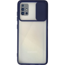 Samsung Galaxy  Uyumlu,  A71 Kılıf Palm Buzlu Kamera Sürgülü Silikon - Lacivert