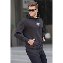 Madmext Siyah Kapüşonlu Nakışlı Erkek Sweatshirt 6145-siyah Siyah