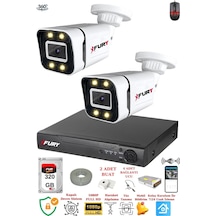 Fury 2 Kameralı Full Hd Gece Renkli - Su Geçirmez Ultra Led Güvenlik Kamerası Seti 320gb