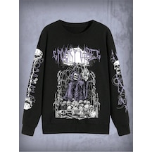 Goth Letter & Skull Print Sweatshirt Siyah Siyah