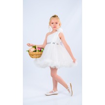 Mnk Baby & Kids Tek Omuz Kız Çocuk Abiye Mnk0599 Beyaz