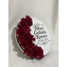 Gelin Tefi 30cm, İsim Ve Tarih Yazılı Yarım Ay Şeklinde Tasarlanmış Kına Tefi Bordo
