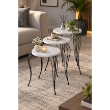 Sulorahome Lükens Metal Ayaklı Beyaz 3'lü Zigon Sehpa Takımı