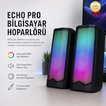 Echo Pro Bilgisayar Hoparlörü Rgb Işıklı Çift Stereo Ses Usb Güç Ve 3.5 Mm Aux Bağlantılı Masaüstü-1707