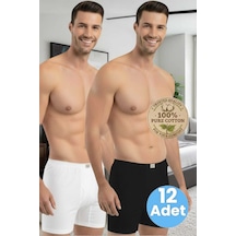 Tezzgelsin Erkek %100 Pamuklu 12'li Süprem Kumaş Penye Boxer Siyah - Beyaz