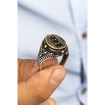 Oval Siyah Oniks Taşlı İnce Kordon Gümüş Erkek Yüzük -8465 Gümüş