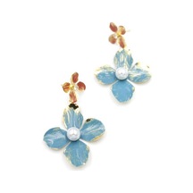 Metal Çiçek Küpe - Turkuaz Diğer