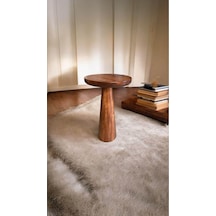 Wood Wooden Ahşap Tekli Konik Mantar Yan Sehpa Modern Kestane Renk Fiskos Kahverengi