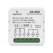 Alpsmart As-862 Akıllı Wi-fi Çiftli Duvar Anahtarı Modülü Tuya