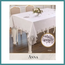 Bezos Gardenya Keten Tek Masa Örtüsü 160x220 Cm Dantelli Yemek Masası Örtüsü Anna Model Krem Mac