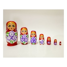 Mobgift Ahşap Tombul Iç Içe Matruşka Bebek 7li Set Kırmızı