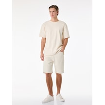 Koton Normal Bel Pamuklu Bermuda Straight Fit Jean Şort Ekru 6sam40387nd