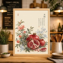 Çin Narı Sanat Baskısı Oryantal Natürmort Vintage Çiçek Tablosu