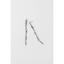 Görkemli Mavi Taşlı 18 Ayar Beyaz Altın Kaplama Gümüş Küpe Rodyum Kaplama