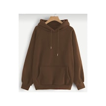 Blackjack Giyim Unisex Düz Kapüşonlu Sweatshirt Kahve1