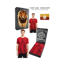 Gsstore Galatasaray Lisanslı Aslan Baskılı Sarı T-shirt Bayrak Ve Uv Kutu Hediyeli Kırmızı