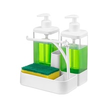 İkili Sıvı Sabunluk Ve Seti - Yüzük Bez Askılı Sünger Hazneli 2x350 Ml 2li Sıvı Sabunluk