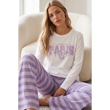 Siyah İnci Pamuklu Likralı Örme Pijama Takım 26240359 Beyaz