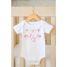Hediyenza Half Birthday 2 Özel Tasarım Bebek Zıbın Pamuklu Çıtçıtlı Body Beyaz
