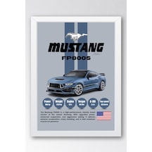 Mustang Fp800s Araba Tablosu - Teknik Özellikli Otomobil Poster - Çerçeveli Duvar Dekoru Beyaz