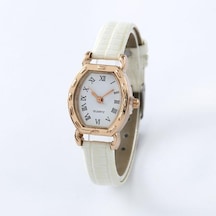 Beyaz Vintage Basit Kadın Kuvars Saatler Saat Retro Moda Düz Renk Suni Deri Ince Bant Kemer Kayışı Kol Saati