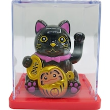 Maneki Neko El Sallayan Mini Şans Kedisi Siyah Solar Güneş Enerjili 5x5cm S2syh02