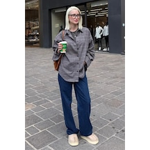 Madmext Gri Oversize Ekose Desenli Kadın Gömlek Mg2589 Gri