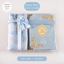 Yasin + Seccade + Tesbih Hediye Seti Çanta Boy, Raşel Cilt, Şemslafzatullah, Bebe Mavi