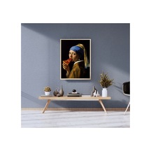 İnci Küpeli Kız Doğal Ahşap Çerçeveli Tek Parça Dekoratif Tablo Çok Renkli - 819532327 Çok Renkli