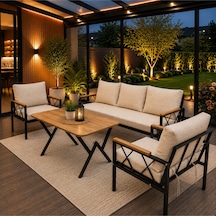 Miray 311 Masalı Balkon Bahçe Oturma Grubu Minderli Metal Bahçe Mobilyası Takımı Bej