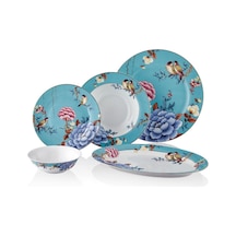 Floral Blue Porselen 27 Parça 6 Kişilik Yemek Takımı Kayık Tabaklı