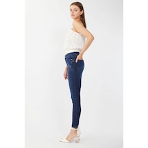 Kadın Skinny Fit Esnek Pantolon Koyu Mavi 001