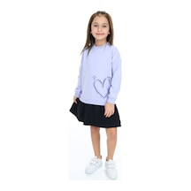Toontoy Kız Çocuk Baskılı Relax Fit Bisiklet Yaka Uzun Kollu Elbise - Renk Bloklu Açık Lila