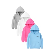 4'lü Unisex Kapüşonlu Hoodie Seti Hope Baskılı Kanguru Cepli Sweatshirt Gri Beyaz Pembe Bebe Mavi