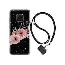 Huawei Mate 20 Pro Kılıf Desenli Silikon Boyun Askılı Siyah Şerit Mermer 1298