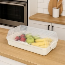 Şeffaf Kapaklı Buzdolabı Düzenleyici Kutu 32x18 Cm Plastik Gıda Organizeri Kar Beyaz Taban Kapaklı Saklama Kutusu, Buzdolabı Ve Mutfak İçin Pratik Çözüm 0