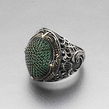 Gümüş Yeşil Zirkon Taşlı Oval Erkek Yüzük (551185715)
