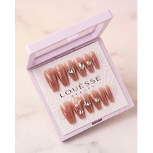Louésse Caramel Glow Takma Tırnak 12 Li Nude Kahve Simli Taşlı Soft Luxe Nail