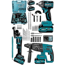 Schatz 21v Kömürsüz Çift Akülü Şarjlı 3'lü Set Spiral Taşlama + Kırıcı Delici Hilti + Somun Sıkma Sökme Makinesi Mavi