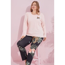 Siyah İnci Pamuklu Curve Büyük Beden Battal Boy Örme Pijama Takım24240727 Somon