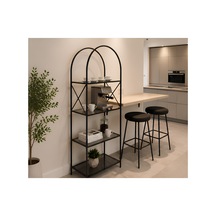 Metal Kitaplık Ve Dekoratif Raf 180x70 Cm Statik Boyalı Temperli Cam Siyah