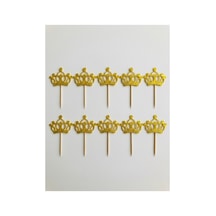 Taç Gold Sarı Simli Cupcake Kürdanı Doğum Günü Parti Ve Pasta Süsü 10 Lu 5cm