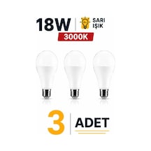 Şahnet 18w E27 Led Ampul 3000k Sarı Işık 3 Adet Yüksek Aydınlatma Led Lamba