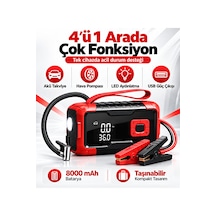 Taşınabilir Akü Takviye Cihazı Ve Dijital Hava Kompresör 1000a 8000 Mah 150 Psı Dijital Ekranlı Led Işıklı Lastik Şişirme