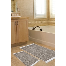 Dekoreko Kaymaz Taban Djt 2 Li Banyo Paspas Takımı Yıldız Deri Saçaklı Iskandinav F5137 Kahve