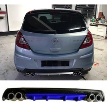 Opel Corsa D Uyumlu Mavi Difüzör Çiftli Yuvarlak Egzoz Görünümlü D Tip Difizör