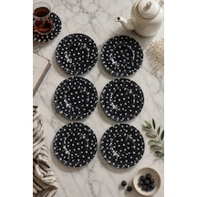 6 Lı Cam Çay Tabağı Siyah Beyaz Puantiyeli Desen 12 Cm 6 Adet Çay Tabak