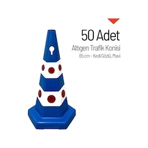 50'li Kedi Gözlü Mavi Altıgen Trafik Konisi Seti 65 Cm Trafik Dubası-3611