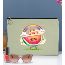 Bk Gift Yaz Temalı-7 Astarlı Mint Yeşili Portföy Çanta 30x21cm, Baskılı El Çantası, Organizer Çanta Yeşil